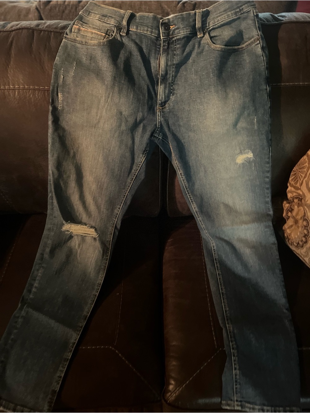 Sun + Stone Men's Faded Blue Slim Straight Ripped Jeans